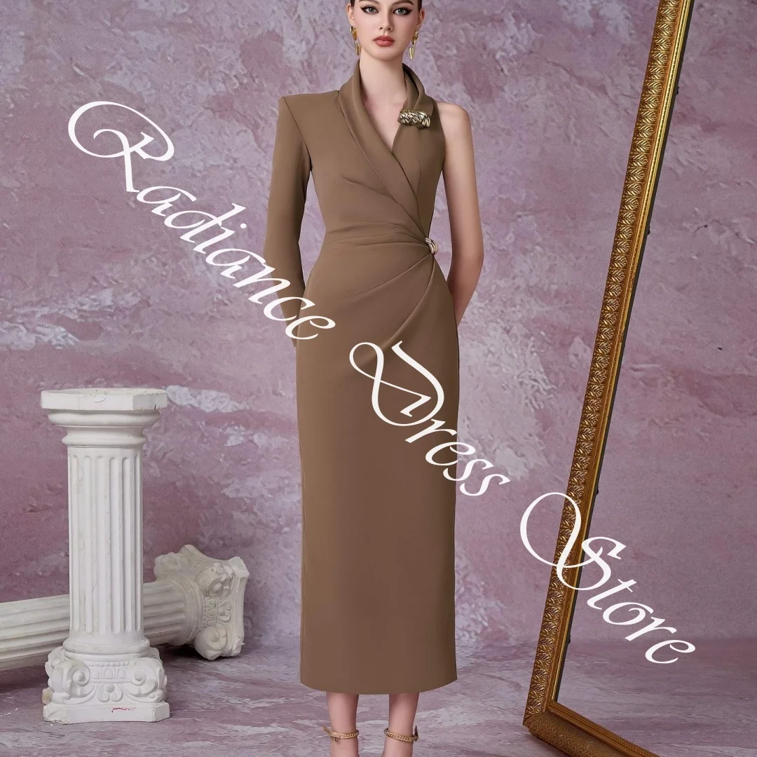 تخصيص رائعة جيرسي مستقيم واحد الكتف يزين فساتين السهرة الخامس الرقبة طويلة الأكمام سستة الظهر العودة للوطن #4