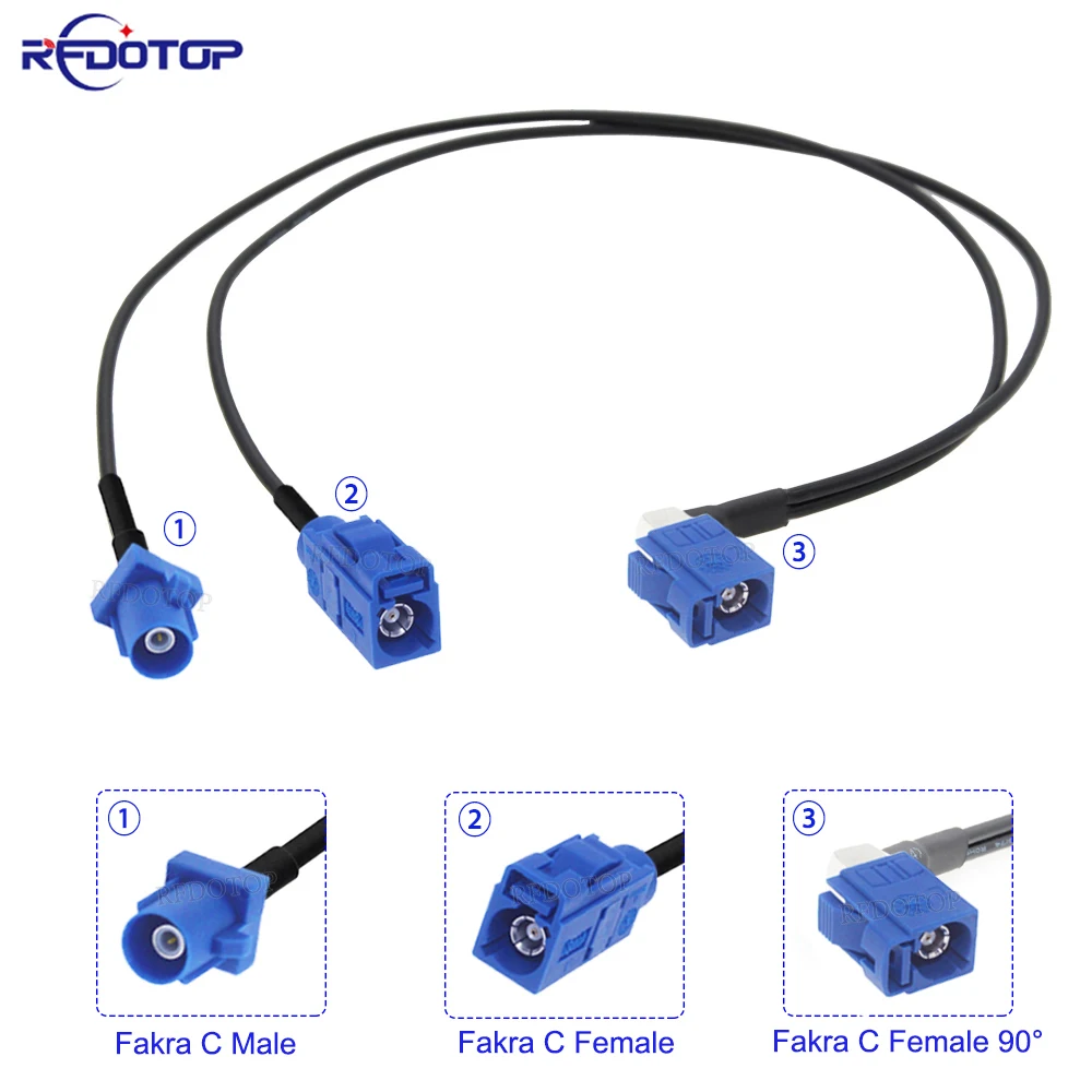 1xFakra C Female to 1xFakra C Male & 1x Fakra C Female RG174 Cable Car GPS Antenna Splitter Cable for Android Screen Car Audio