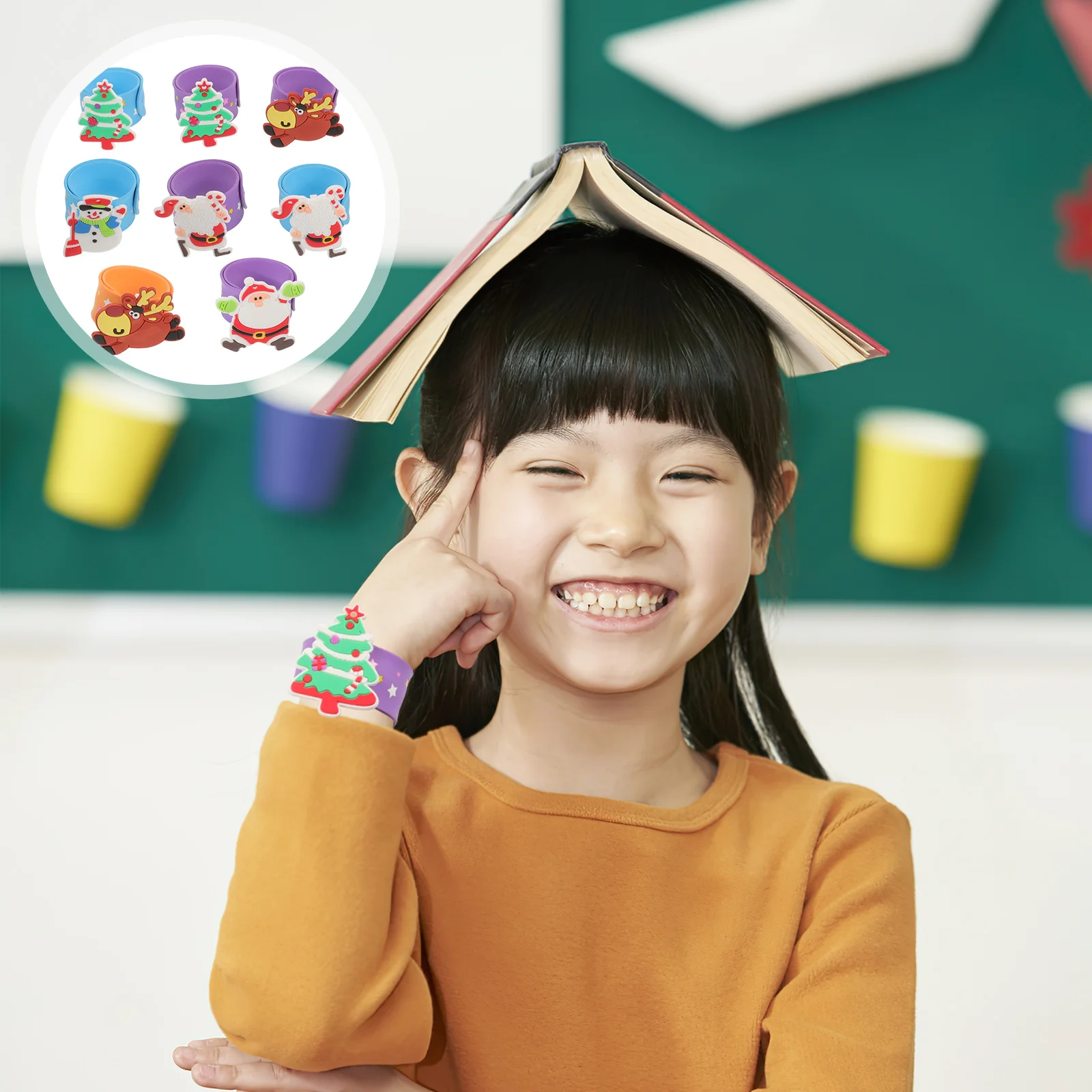 

12pcs Adorable Christmas Snap Bracelet Santa Design Wristband Patting Hand Band Snowman Elk Slap Bracelet Party Favor Funny Gift