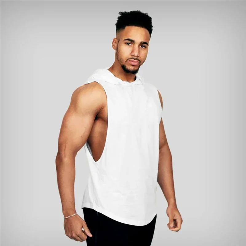 Gym Clothing Fitness Hooded Hip Hop Tank Top Men Bodybuilding Muscle Workout Singlet Sleeveless Shirt Outdoor Jogging Sweatshirt