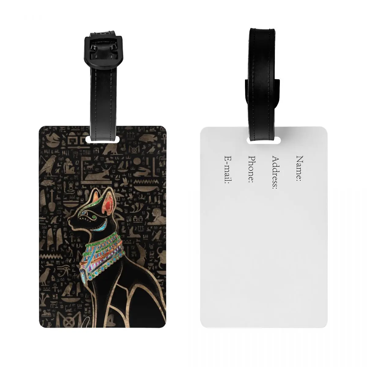 Egyptian Cat Bastet Luggage Tags for Suitcases Funny Ancient Egypt Goddess Baggage Tags Privacy Cover Name ID Card