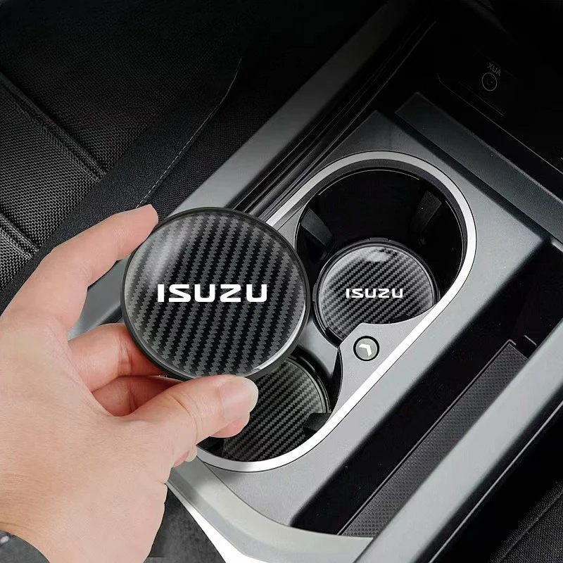 2pcs Carbon fiber Car Coasters Non-Slip Pad Water Cup Drink Mat For Isuzu D-MAX D MAX Dmax I II WFR VAN NFR ATV