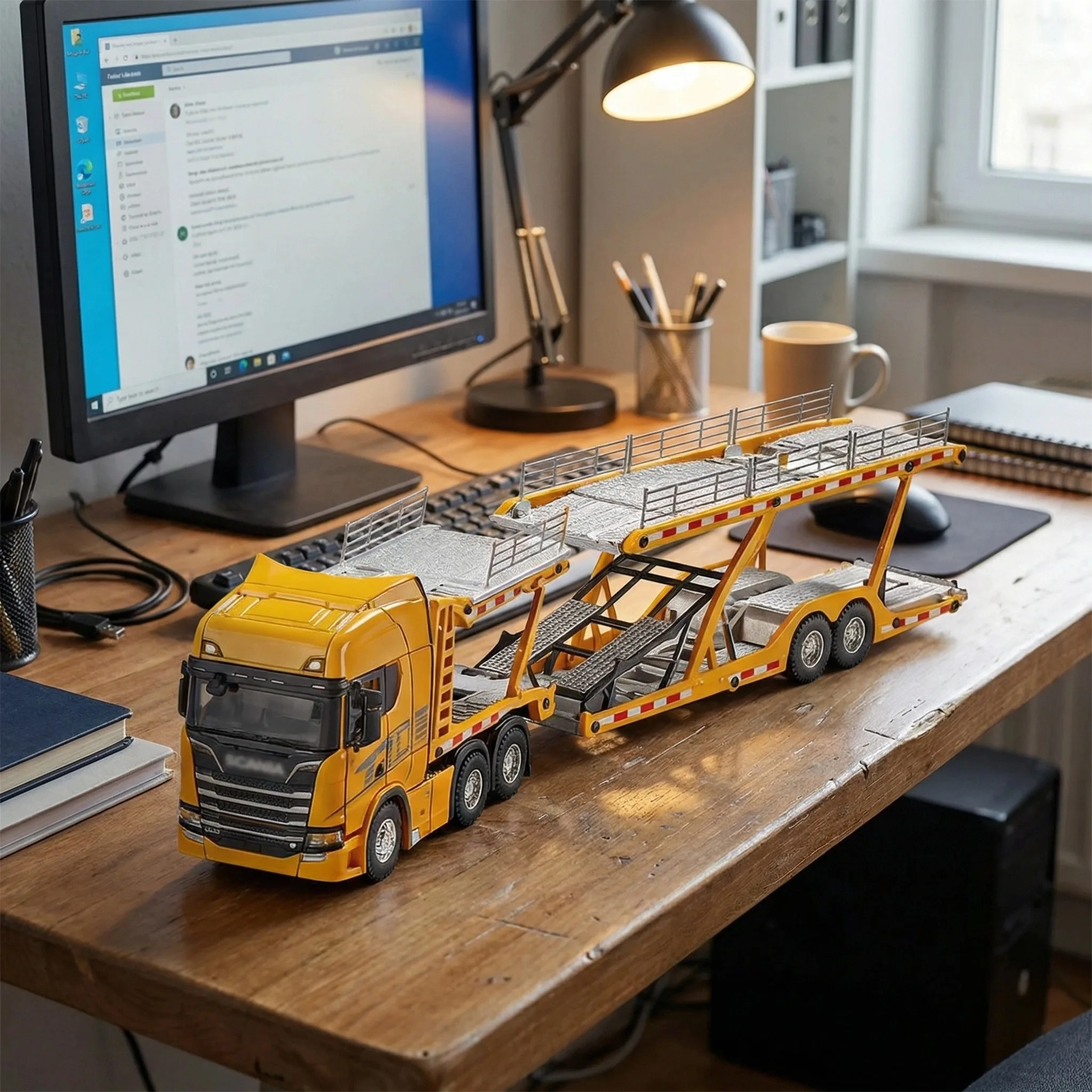 

Масштабная модель 1:50 SCANIA: двухъярусный грузовик-платформа из литого металла, коллекционная игрушка для детей, хобби, подарок на день рождения