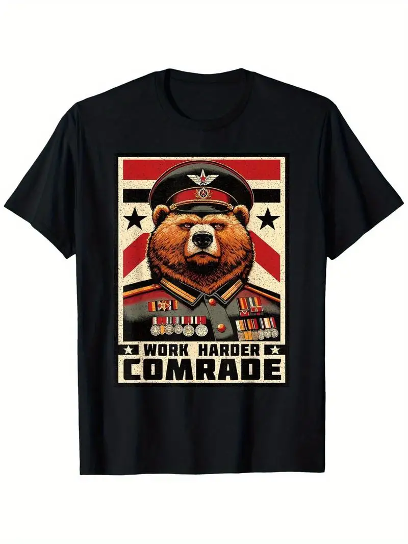 Men's Soviet Ussr Socialist Vintage T-Shirt - Work Hard Comrade Graphic Tee - Heavyweight 180Gsm Retro Cold War Shirt For Men