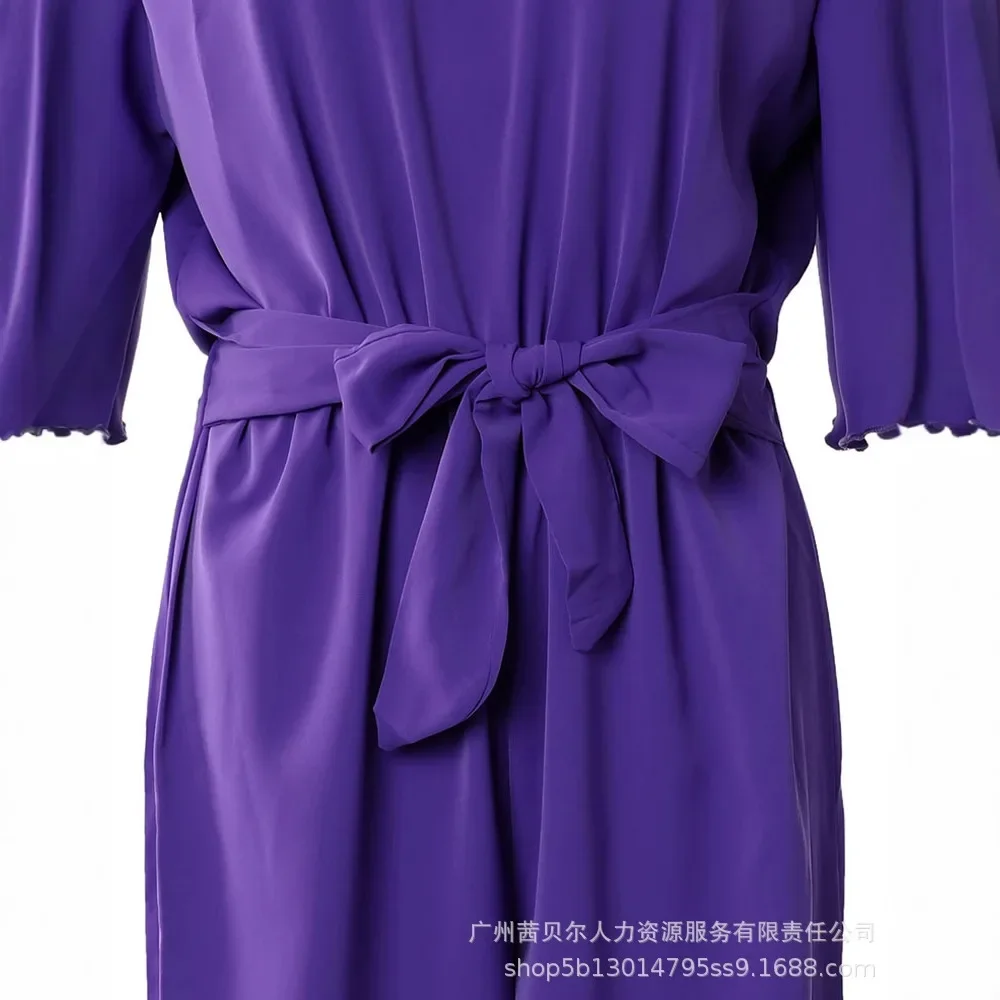 المرأة حمالة فضفاضة واسعة الساق السراويل عموما خارج الكتف بذلة عالية الخصر بلون الموضة