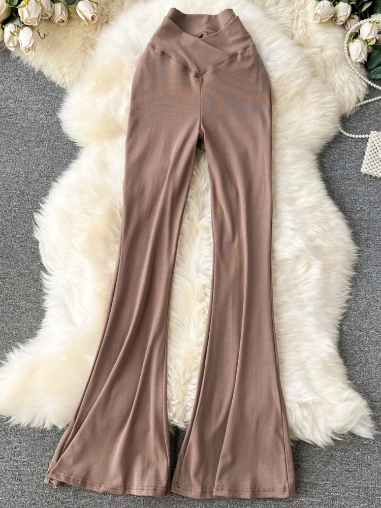 Y2K Women\'s Pants Solid High Waist Flare Pants Wide Leg Korean Fashion Elegant Casual Vintage Autumn Outerwears Woman Clothing