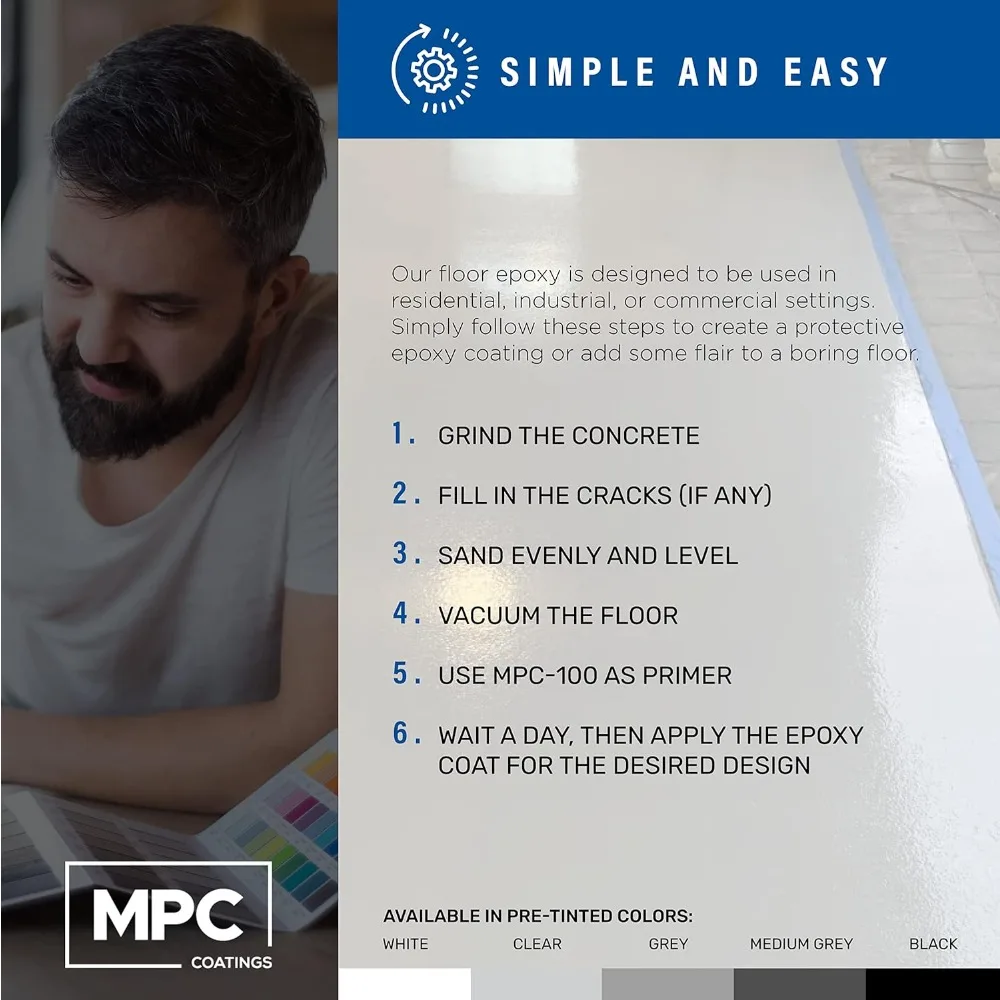 طلاء راتنجات الايبوكسي الأبيض للأرضيات، 100 صلب بنسبة 100%، مجموعة 3 جالون ذاتية التسوية