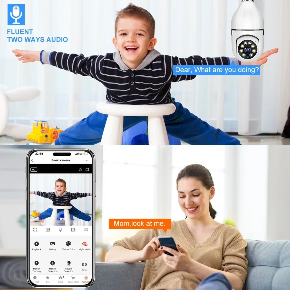 Tuya 2.4G/5G Dual-Band Bulb Camera 3MP/4MP/5MP WiFi Two Way Voice AI Human Detection Night Vision E27 Camera Surveilance Cam image 3