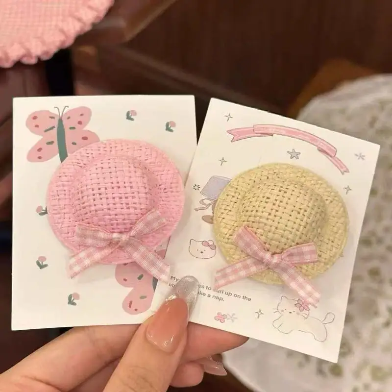 Sommer-Themen Mini-Strohhut-Haarspangen & Haargummis, weiche Pastell-Gingham-Schleifen für Mädchen, Haardekoration für Outdoor-Aktivitäten – Detail 18