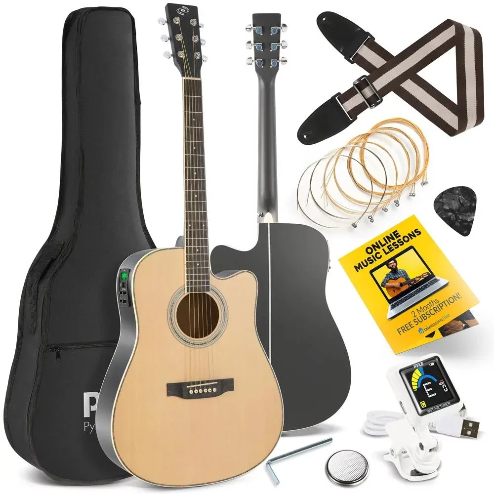 

Acoustic Electric Cutaway Guitar 4/4 Scale 41” Steel String Spruce Wood Onboard Tuner, Picks, Shoulder Strap for Beginners