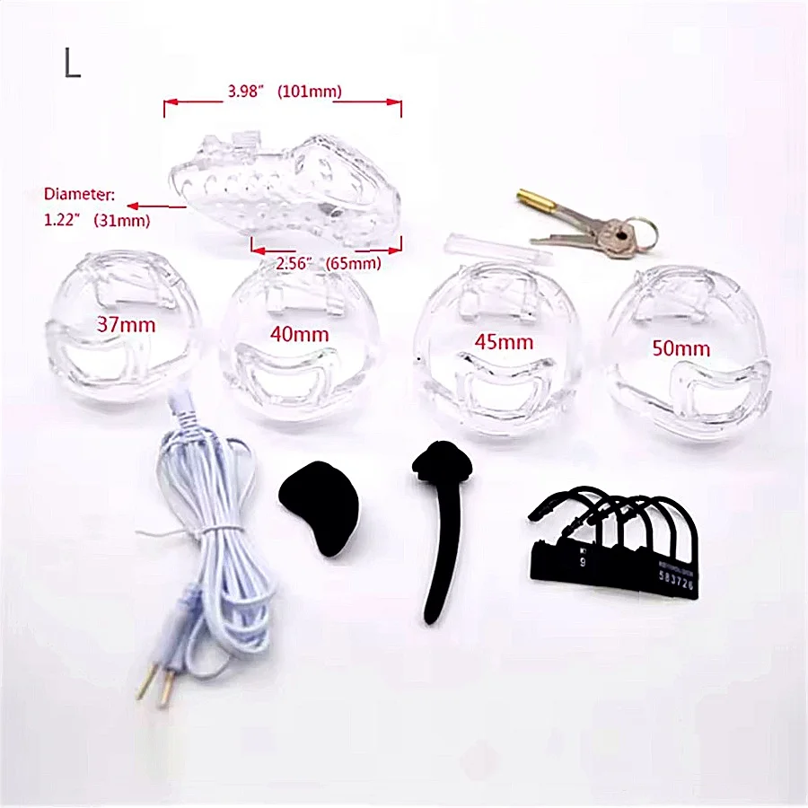This Electric Shock Plastic Chastity Cage Features Adjustable Long Short Design With Penis Ring Ball Lock For Male BDSM Play view 3