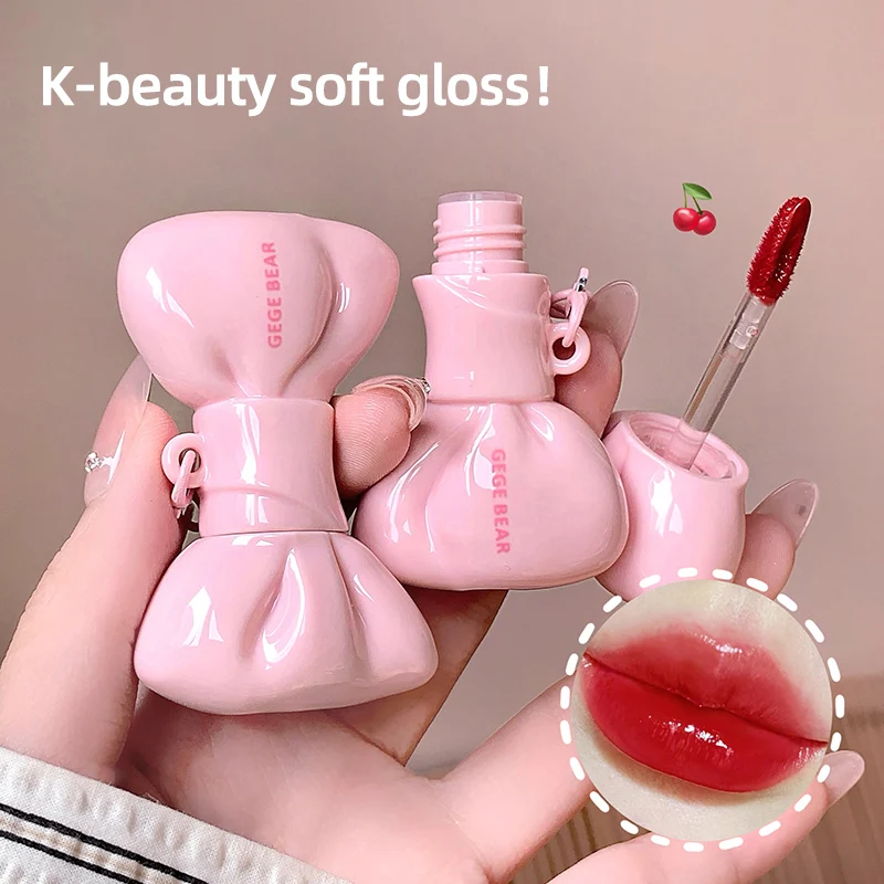 GEGE BEAR Bow Lip Gloss Non-Sticky High Shine Moisturizing Tinted Lip Oil Long Lasting Plumping Glossy Lip Tint Keychain Makeup view 2
