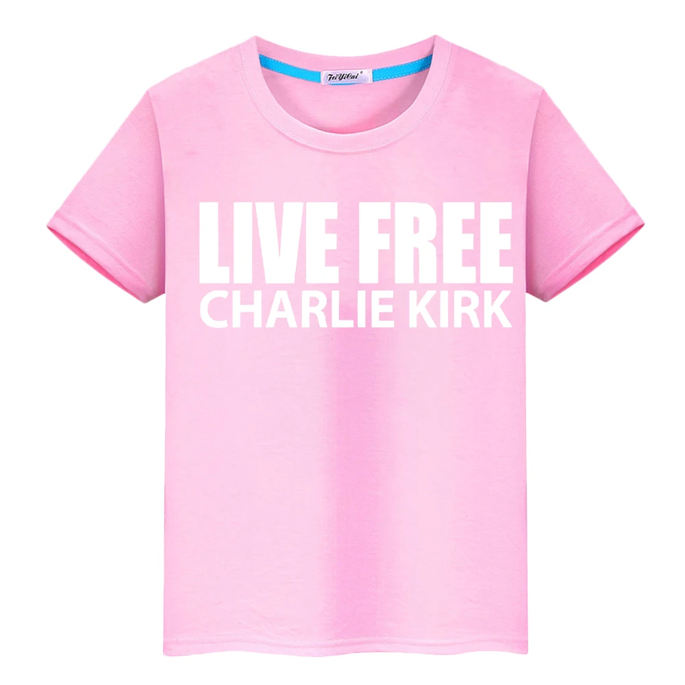 

t shirt for kids boy 10year LIVE FREE Charlie Kirk Tees FREEDOM print 100%Cotton cartoon Tops Anime Short y2k kids clothes girls