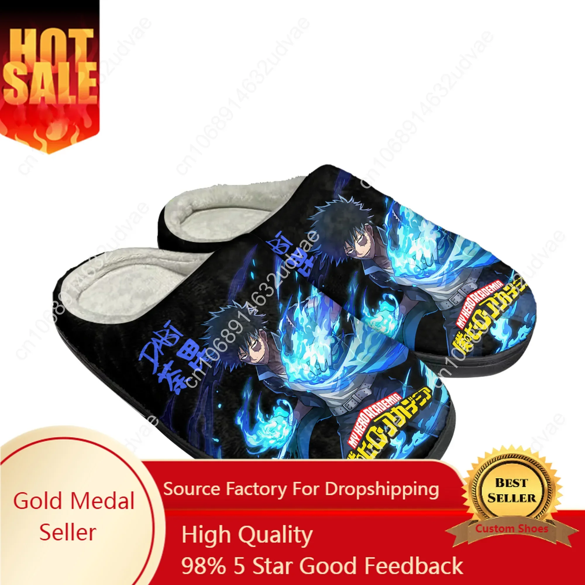 

Dabi My Hero Academia Home Cotton Custom Slippers Mens Womens Sandals Plush Casual Keep Warm Shoes Manga Comic Thermal Slipper