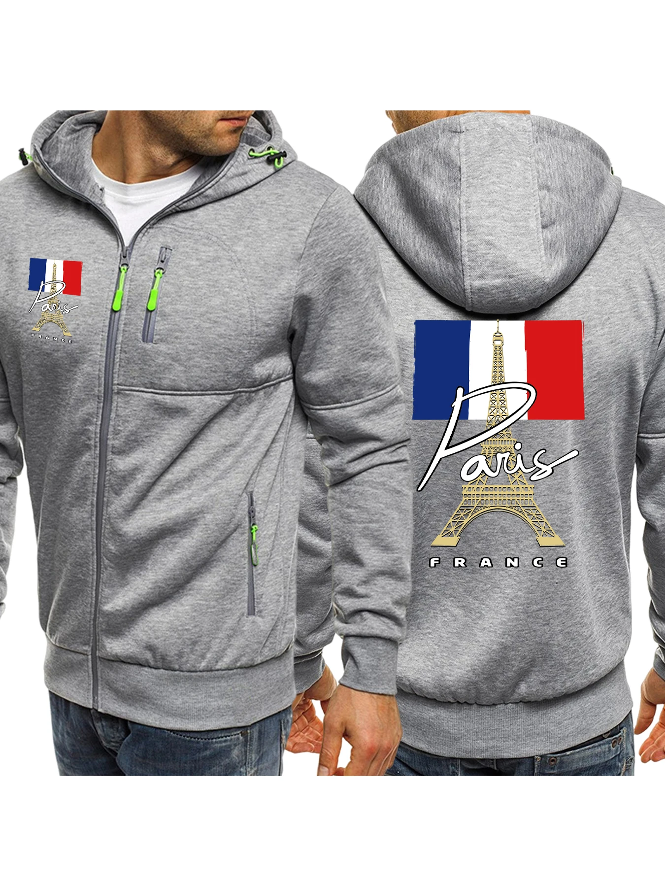 

Франция Парижская башня с принтом, мужская толстовка на молнии, модное уличное пальто, свободные повседневные толстовки, флисовая мягкая одежда, осенняя мужская толстовка
