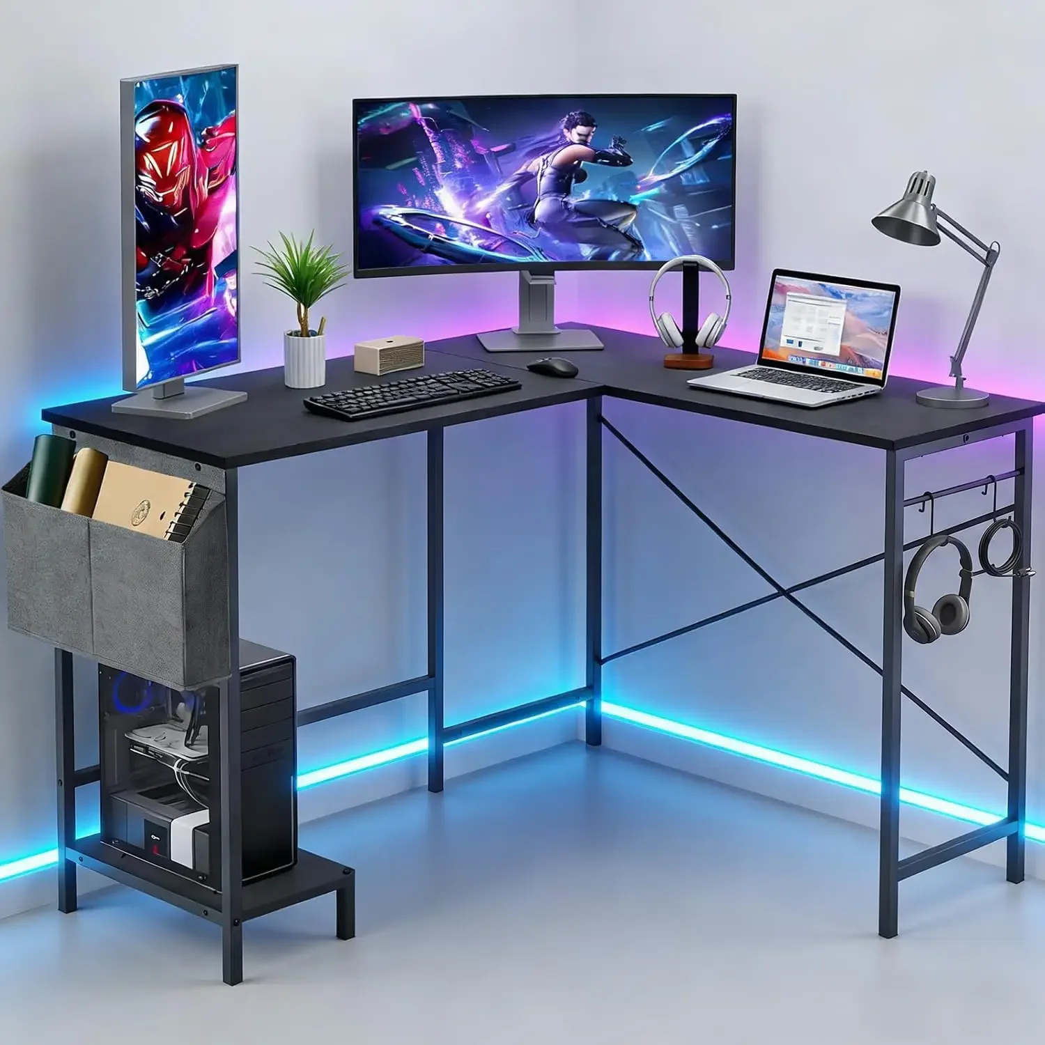 L Shaped Desk, 50 Inch Reversible Computer Desk with CPU Stand