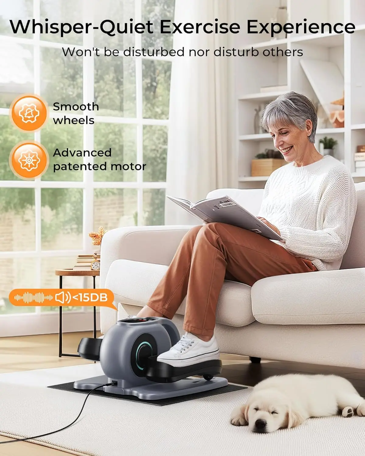Desk Elliptical Leg Exerciser 60W Ultra Quiet Motor Electromagnetic Control Backlit LCD 3-Year Warranty Home Fitness
