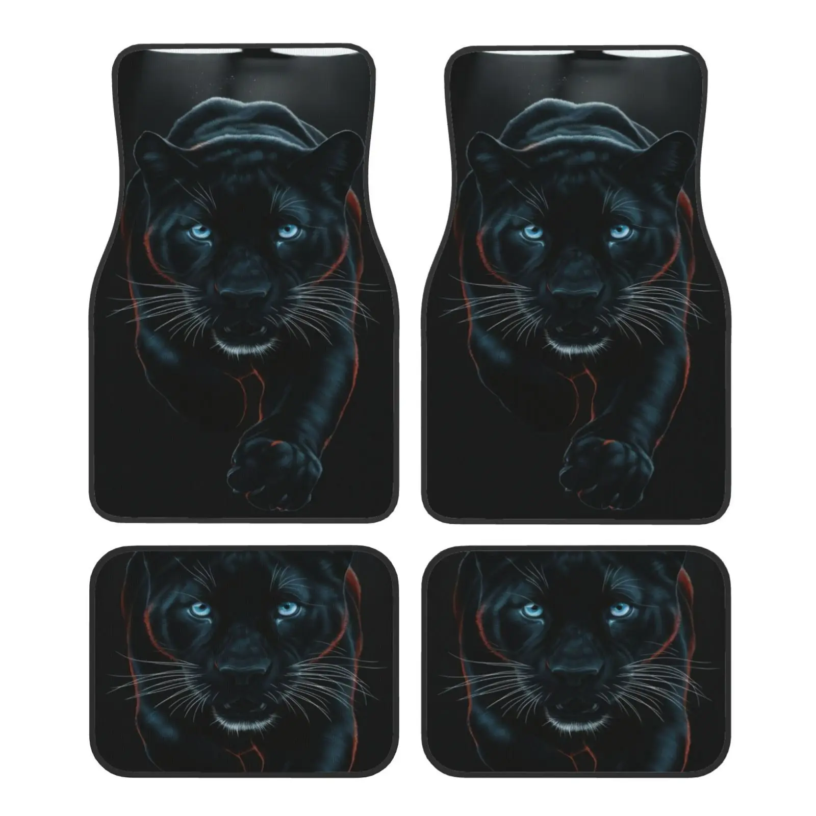 4pcs Set Of Car Floor Mats With Black Panther Pattern Double-layer Printing Composite Technology, Fully Covering The Front And R