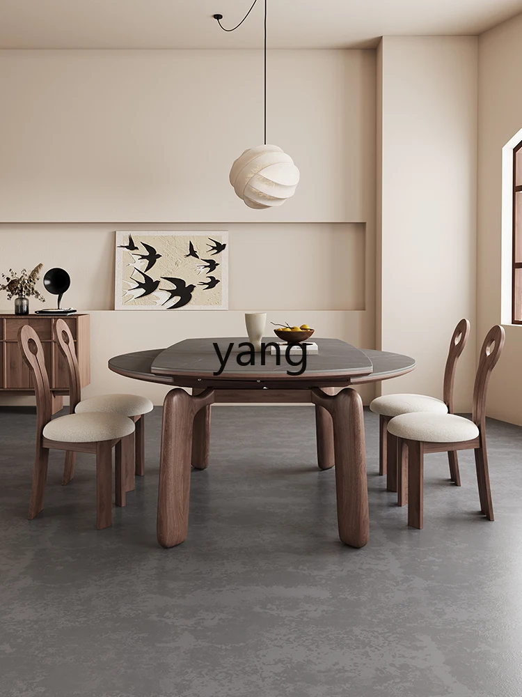 Yjq Folding Solid Wood Dining Table and Chair Retractable Square Change round Retro Middle Ancient Style