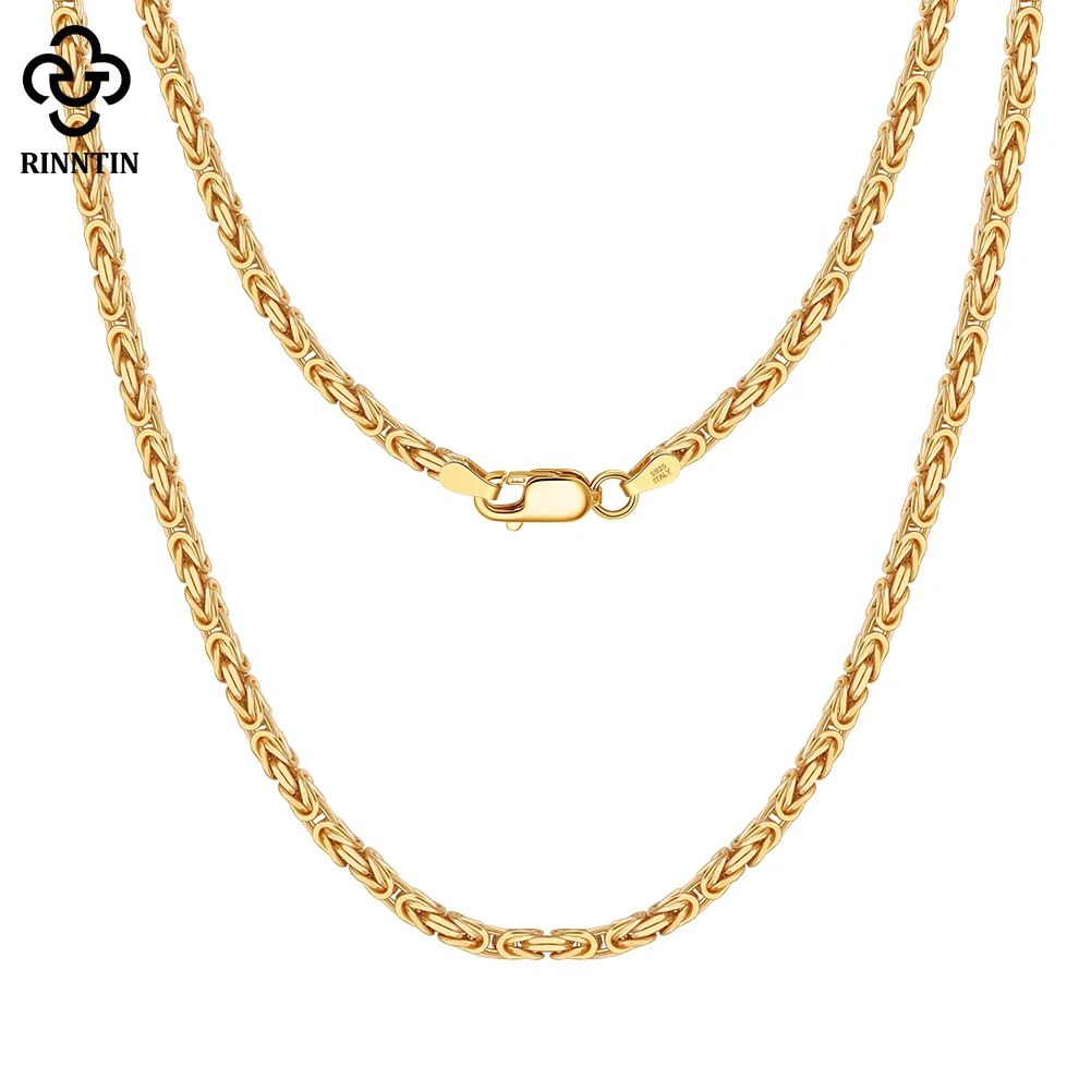 Rinntin 925 Sterling Silver włoski 2.5mm płaski bizantyjski Link Chain naszyjnik dla kobiet Vintage srebrna delikatna biżuteria SC79
