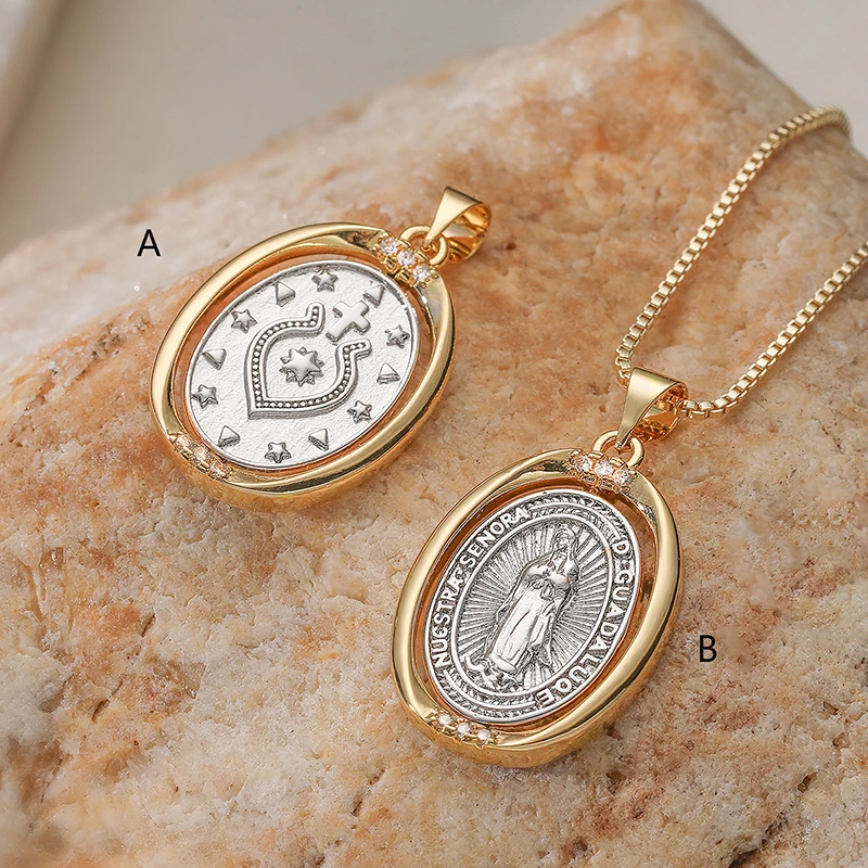 GANPUP Vintage Doppelseitiger Kreuz-Anhänger mit religiösem Muster Halskette für Damen und Herren Neue Halskette Schmuck Accessoires Geschenk Party – Detail 4