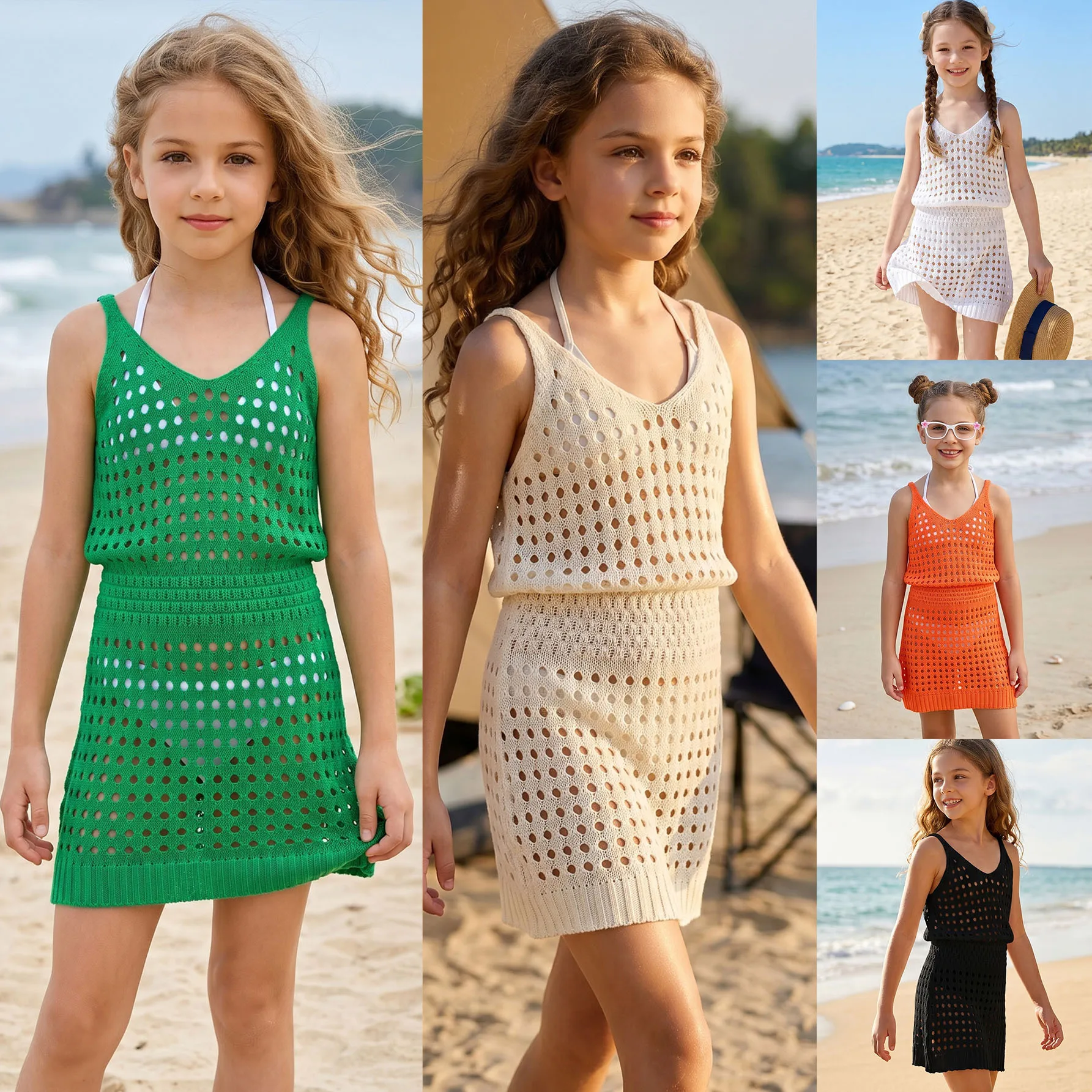 New Simple Girls Summer Dress Pure Color Girls Sleeveless Dress Childrens Clothing Beach Dress