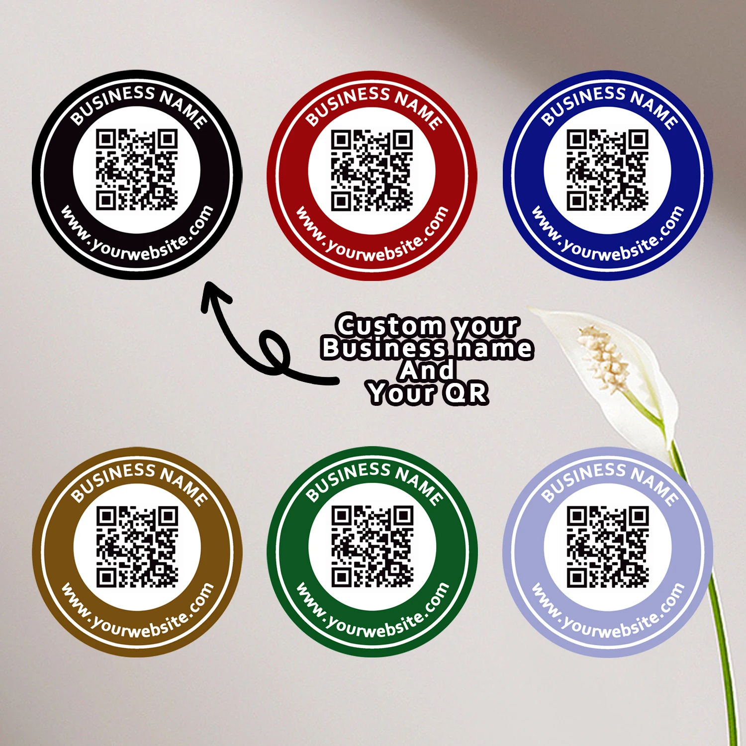 

48pcsCustomized corporate logo QR code sticker , in 6 colors to choose, personalized text, social media links labels