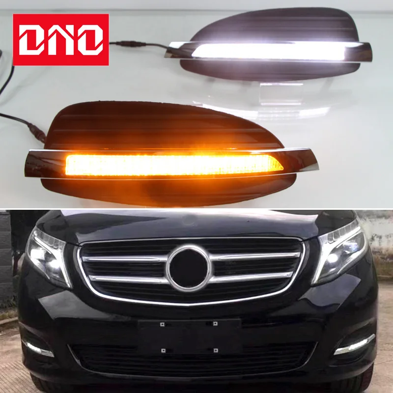 

Car LED DRL 12V Daylights For Mercedes Benz V260 2016 2017 2018 Yellow Turn Signal Daytime Running Headlamps Auto Driving Lamp