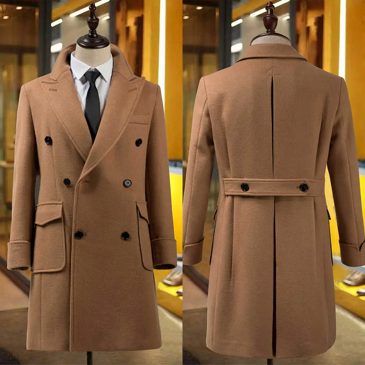 Men Overcoat Thick Wool Formal Double Breasted Long Coat Winter England Style Custom Made Male Jacket