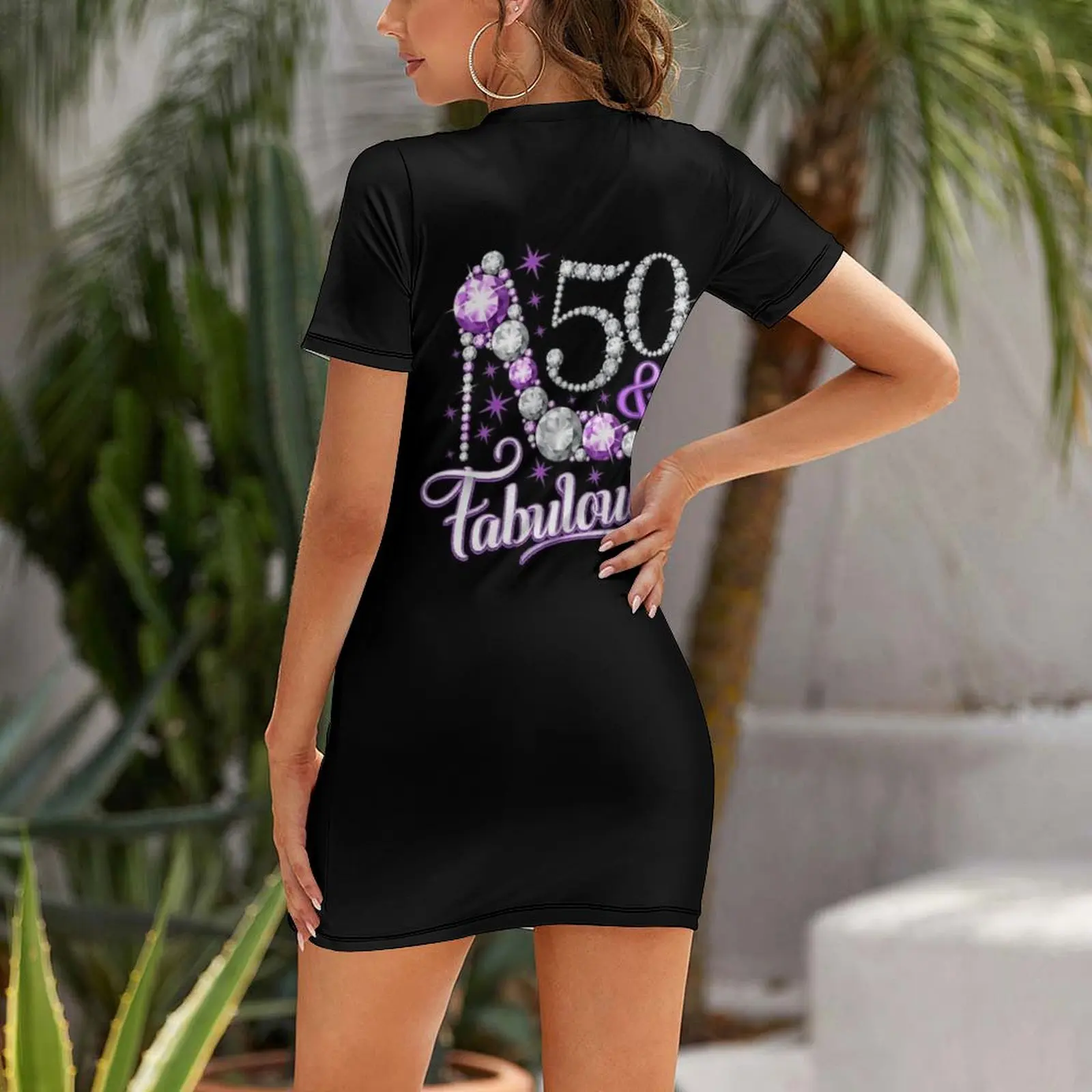 50th Birthday T-shirt. 50 & Fabulous t-shirt for ladies. Short Sleeved Dress summer clothes beach outfits for women