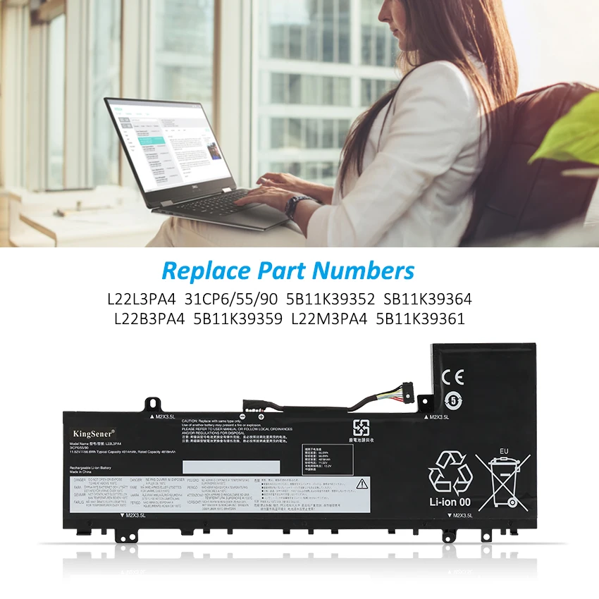 KingSener L22L3PA4 L22B3PA4 Battery For Lenovo IdeaPad Slim 5 14ABR8 14IRL8 16ABR8 L22M3PA4 31CP6/55/90 5B11K39352 SB11K39364