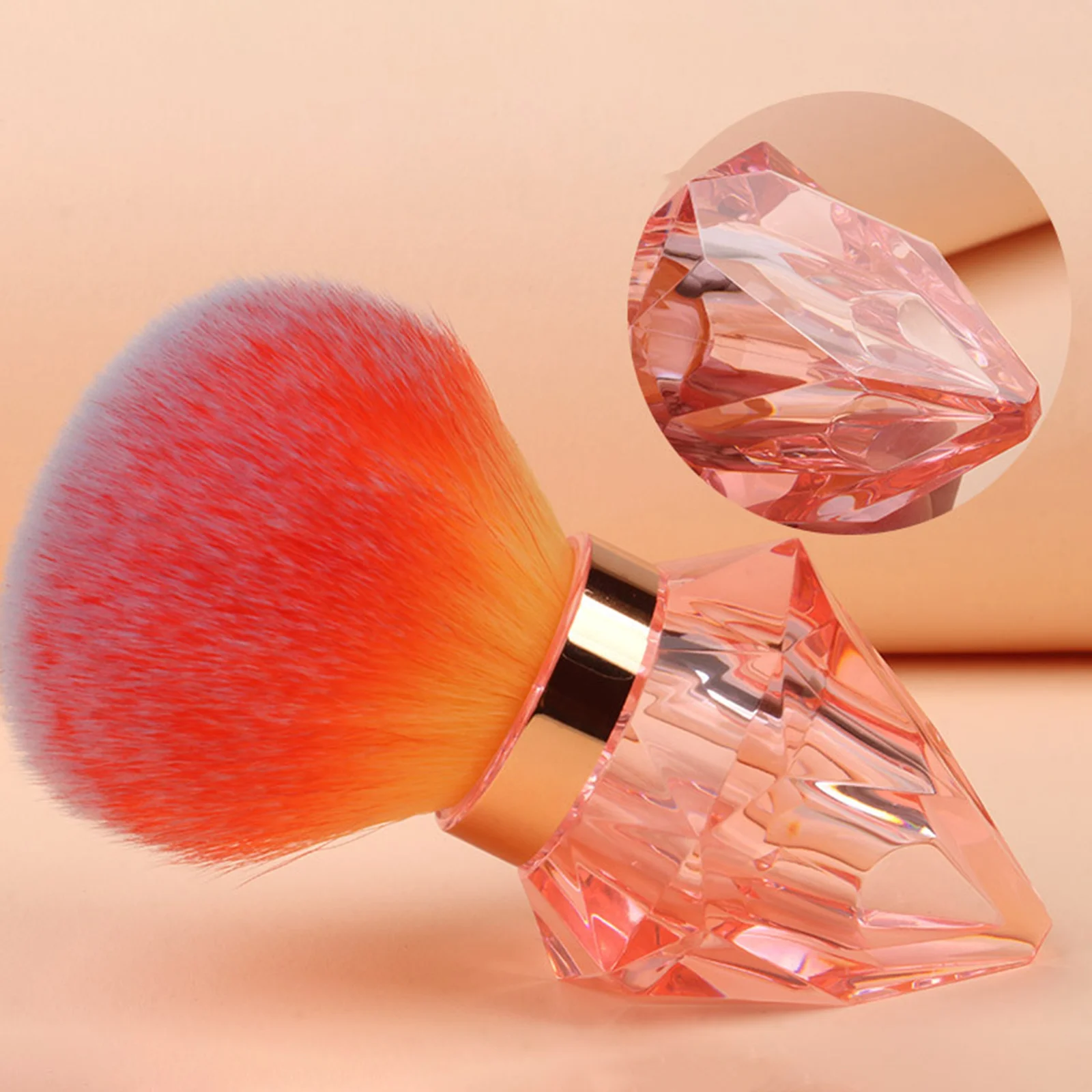 Brosse à poudre à tête de champignon avec manche en cristal, brosse de nettoyage du visage et de la poussière des ongles, brosse de maquillage en Fiber synthétique douce
