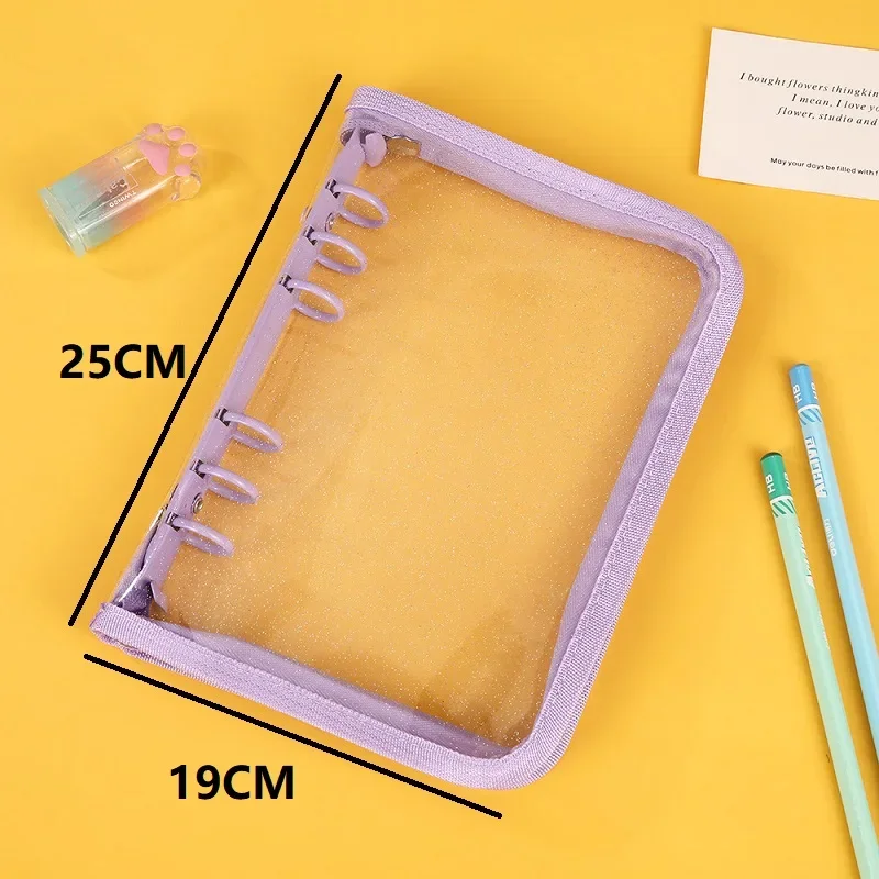 귀여운 투명 A5 바인더 마카롱 컬러 링 포켓 리프 파일링 노트 캐비닛-사무실 학교 용품 HYJ02