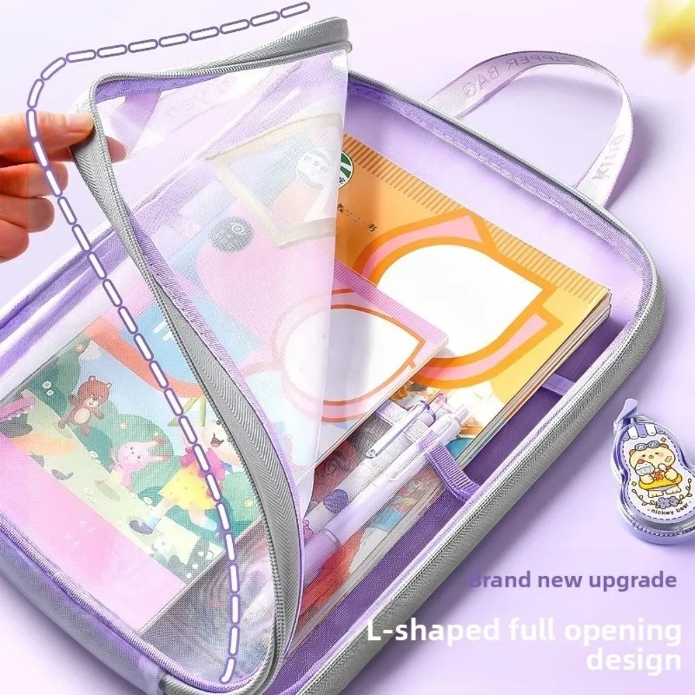 New Mesh Stationery Storage Bag A4 Size 3 Layers Pocket File Organizer Zipper Closure Large Capacity Test Paper Bags Office Use view 4