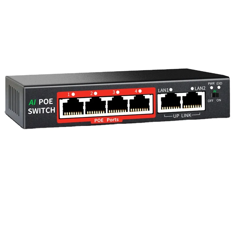 OEM/ODM PoE Switch 4 Ports 10/100M Unmanaged 48V Ethernet Switch IEEE802.3af/at Suitable CCTV, NVR, Camera