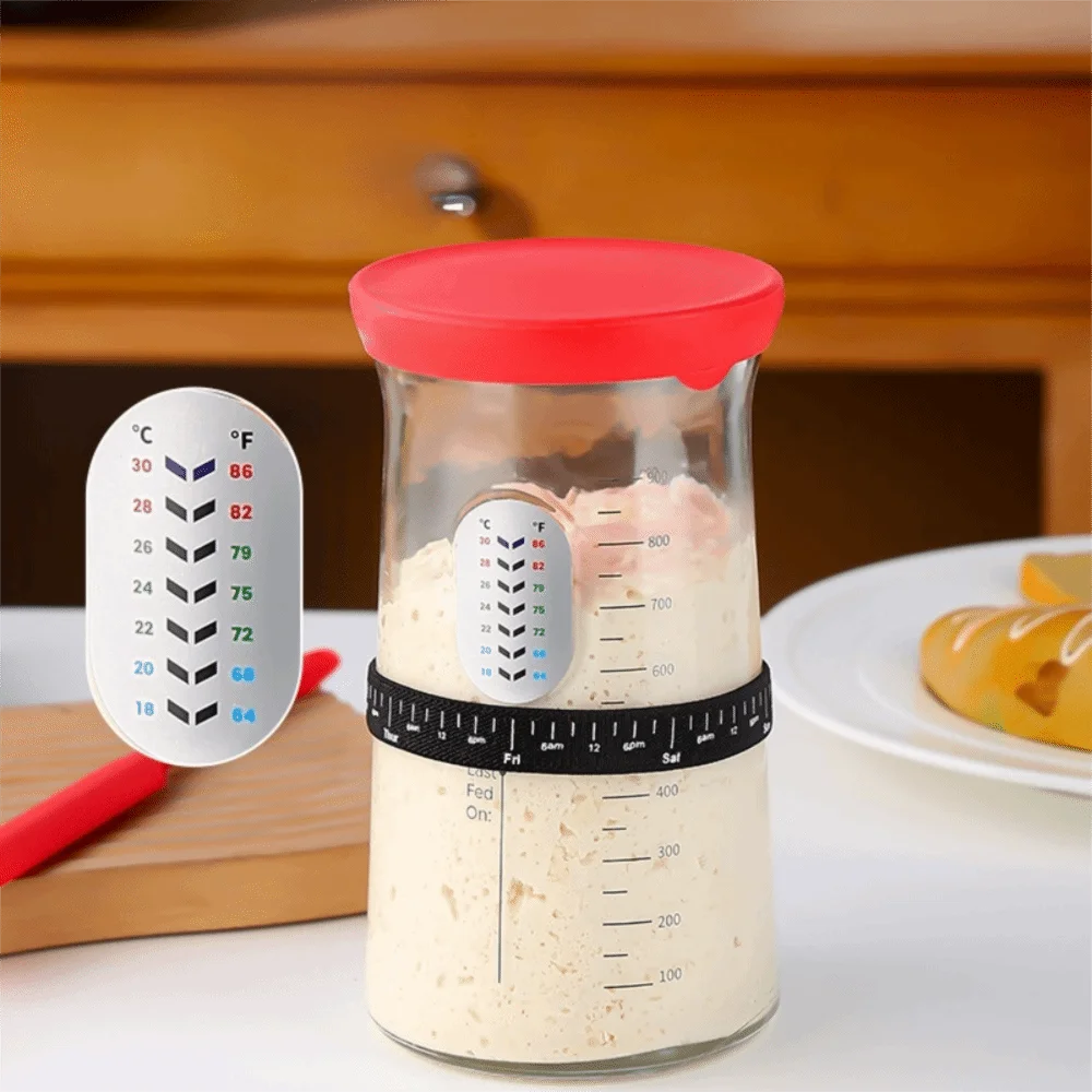 

Wide Mouth Sourdough Starter Jar Scaled with Scraper and Marked Band Sourdough Fermentation Jar Glass Dough Starter Container