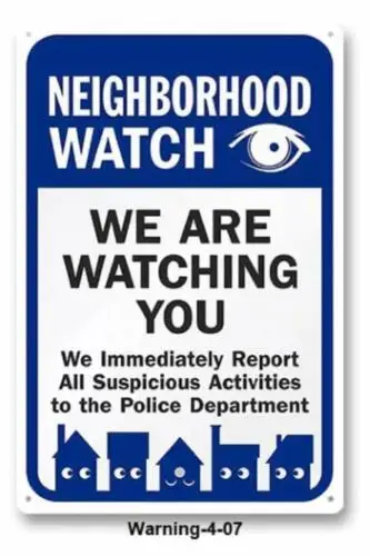 Metal Sign Plate Neighborhood Crime Watch Warning Wall Gate Street Decal Police