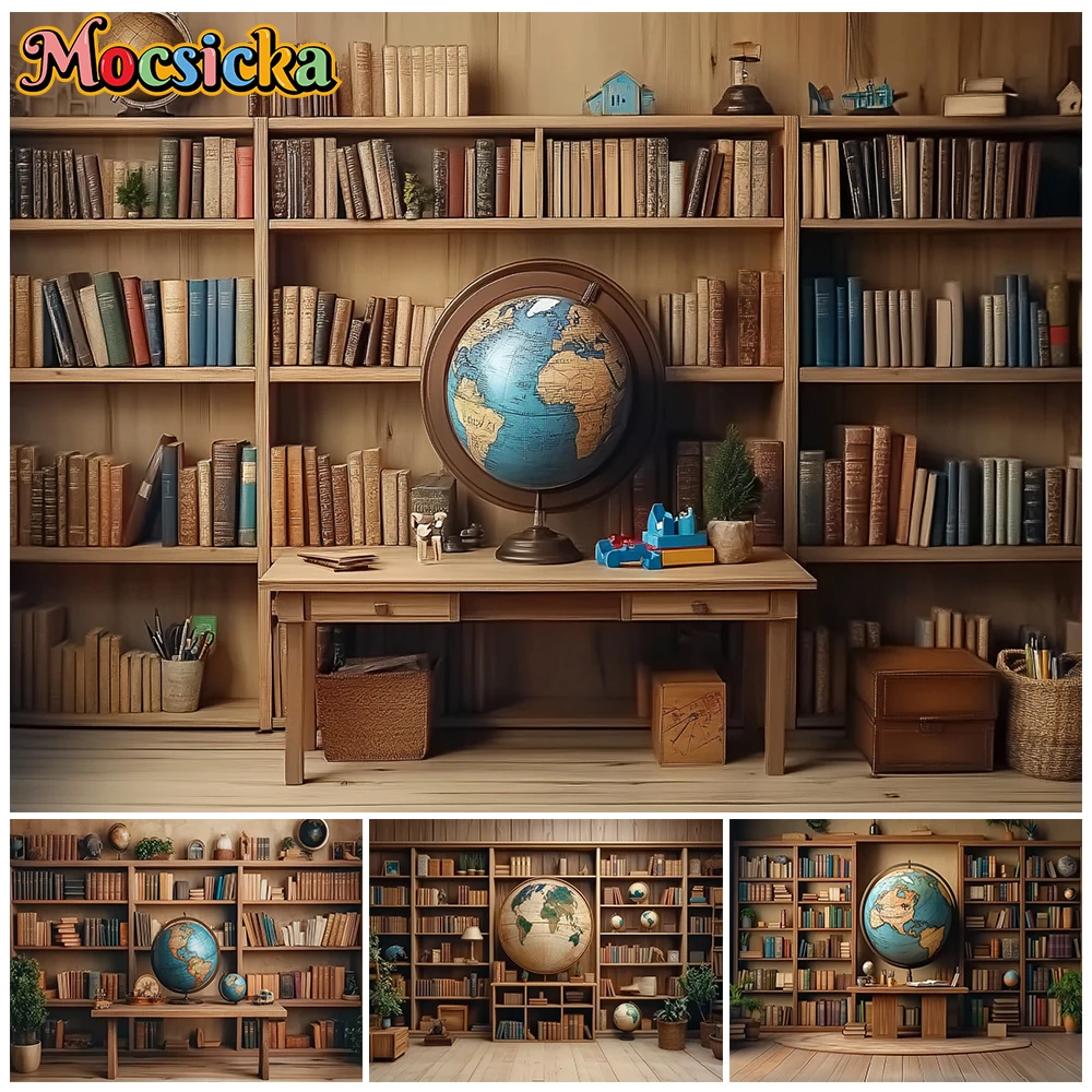 

Mocsicka Bookshelf Photo Background Bookstore Decors Children Student Portrait Birthday Party Photography Backdrop Studio Banner