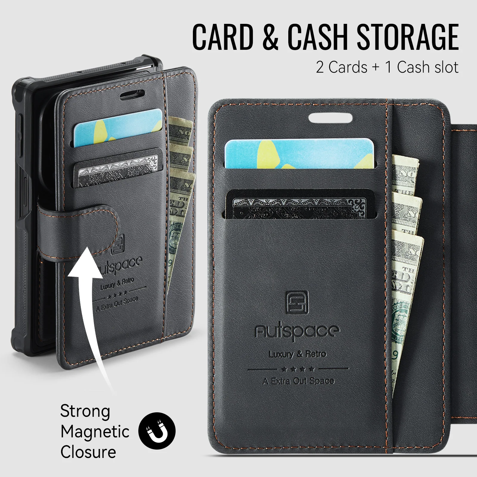 AT-A15 Magnetic Wallet Case For Samsung Galaxy Z Fold 8 RFID Blocking Card Slots Phone Flip Leather Cover Adjustable Kickstand