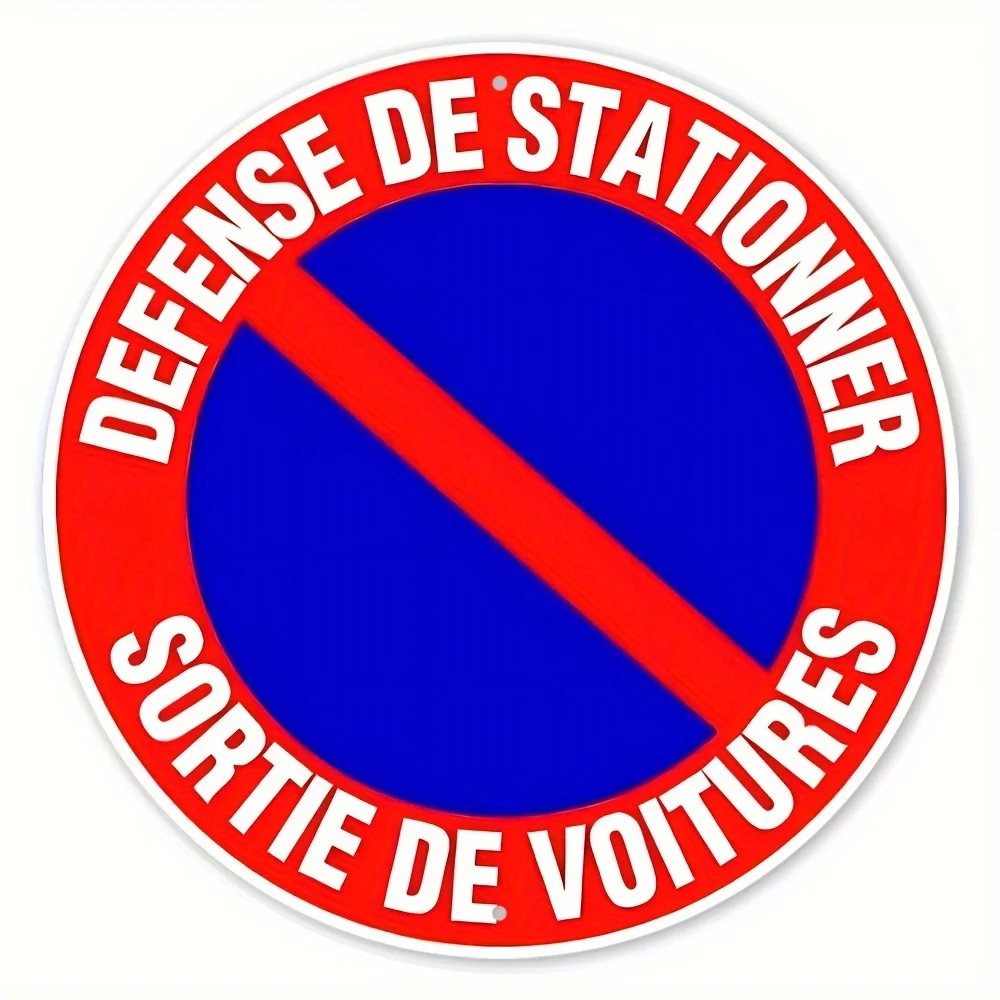 French Style No Parking Round Aluminum Metal Tin Sign 8x8 Inch for Garden Yard Wall Decor