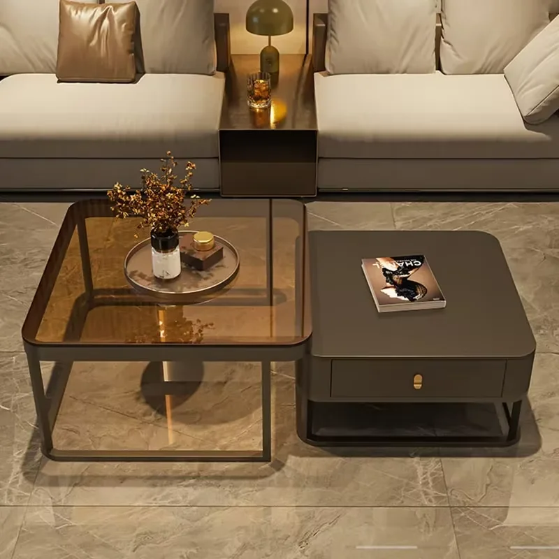 Simple Glass Coffee Tables Storage Drawers Transparent Aesthetic Modern Nordic Coffee Table Design Hotel Mesa Auxiliar Furniture