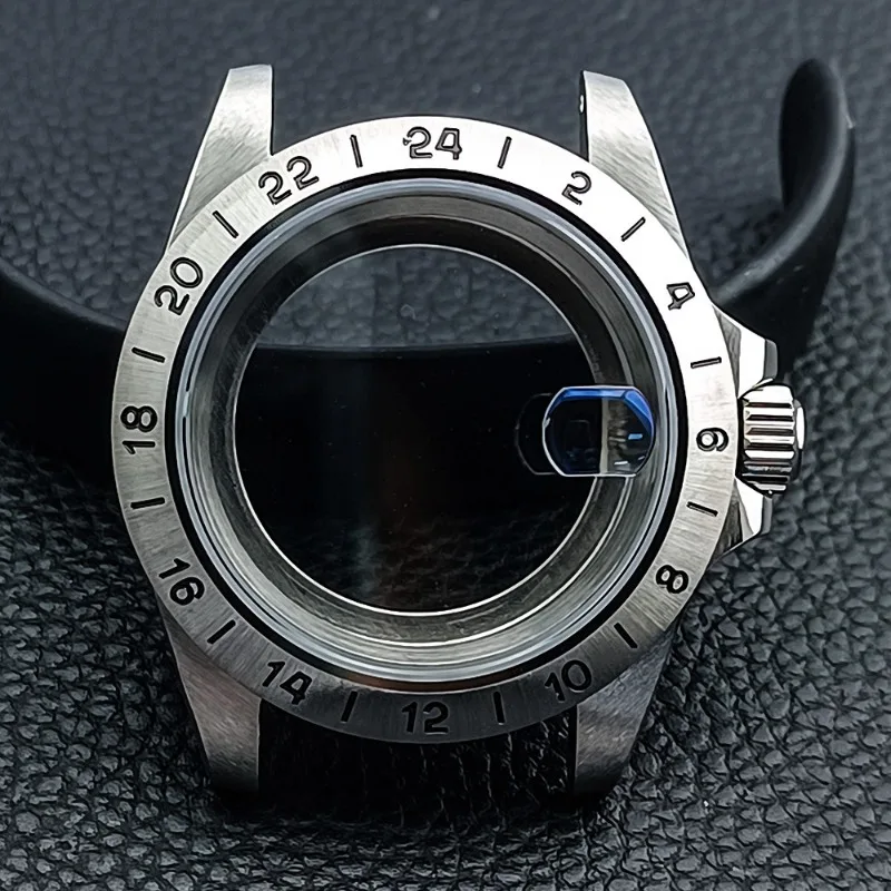 حافظة ساعة جديدة بتوقيت جرينتش 39.5 ملم، مناسبة لحركات NH34/35، مع كريستال الياقوت المسطح وعرض العروة 20 ملم #1