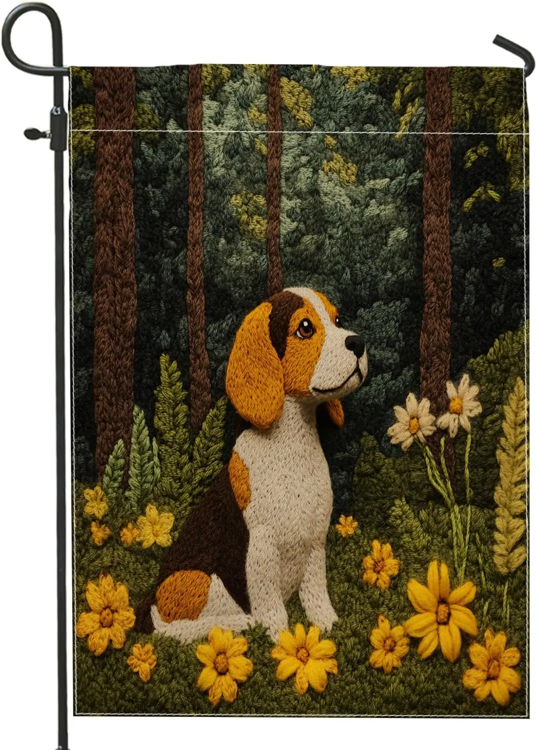 Divertidas Banderas de Jardín Verticales de Yute con Diseño de Perro Beagle para Patio Delantero y Trasero, 12x18, Doble Cara para Exteriores, Escena de Bosque de Primavera Chien Sm uui