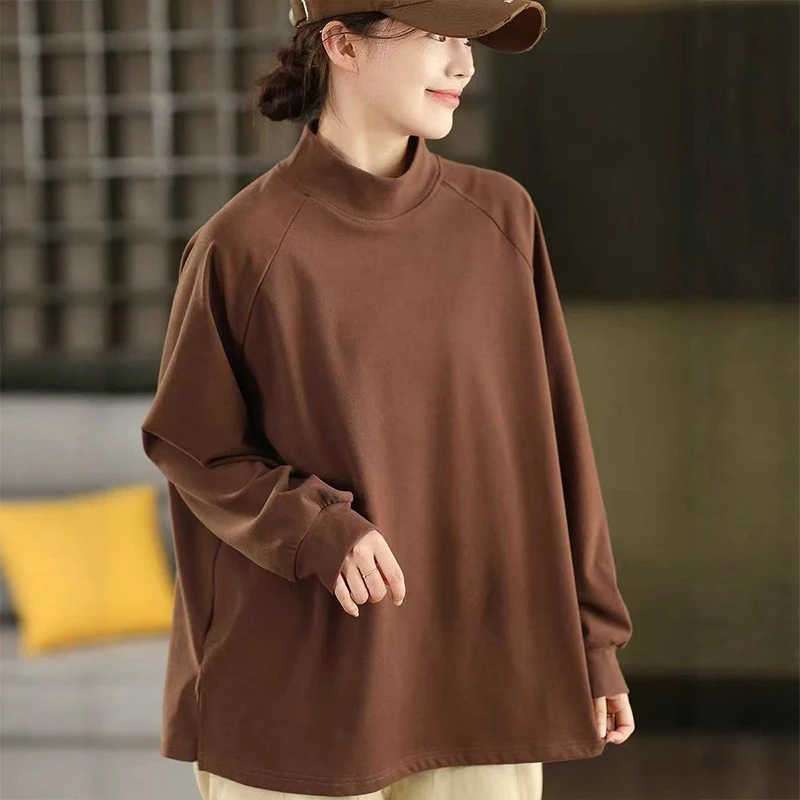 Masss Wasss 2025 Winter Classic Turtleneck Tops Womens Korean Fashion Vintage Elegant Tshirts Ladies Casual Loose Soild Clothes