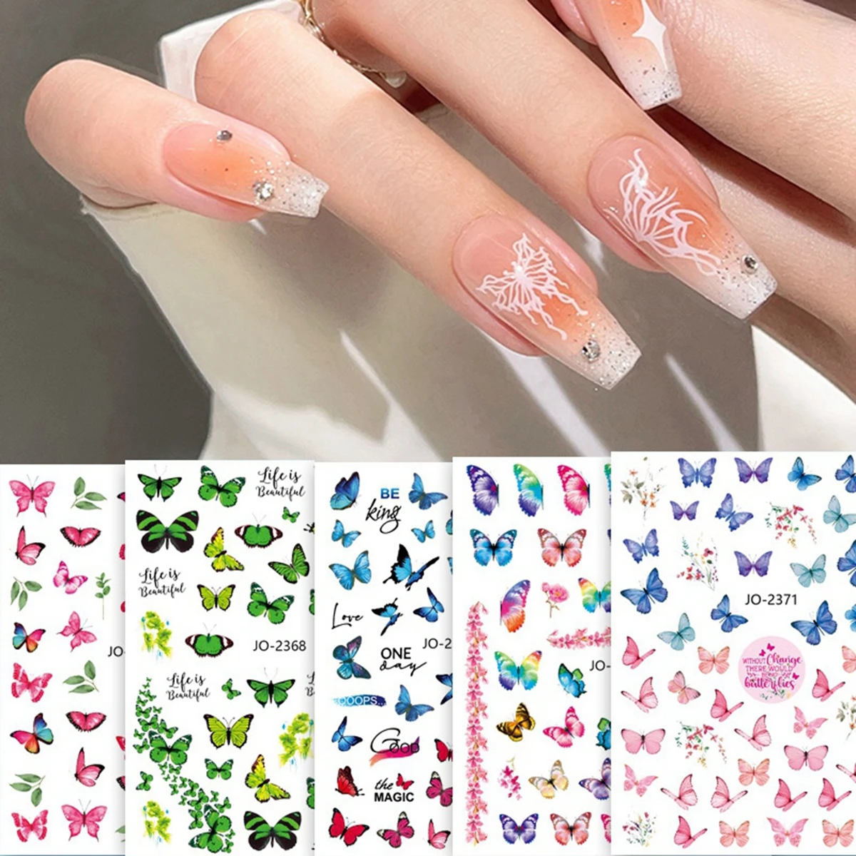 Butterfly Nail Art Sticker Dopamine Style Colorful Scalewing Flower Design Tips Nail Decoration Decals