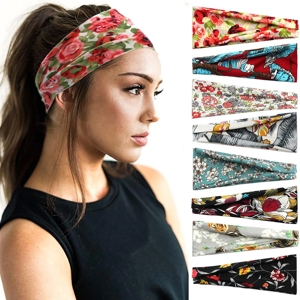 Women Headband Print Wide Turban Twist Knitted Cotton Sport Yoga Hairband Twisted Knotted Headwrap Hair Accessories Bandanas