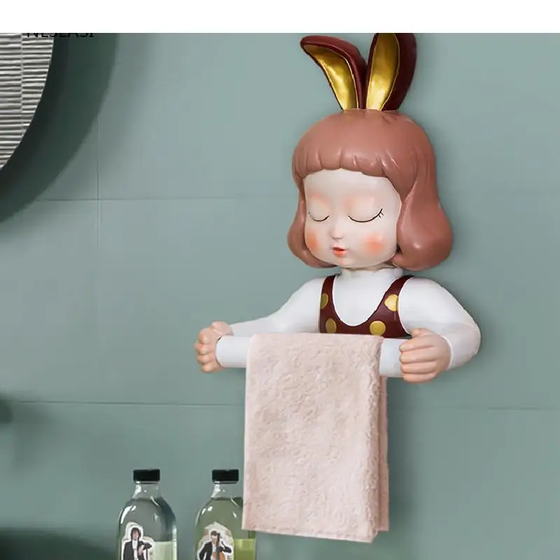 

Toilet Paper Holder Cartoon Girl Resin Tissue Bracket Punch-free Roll Shelf Bathroom Accessories Towel Storage