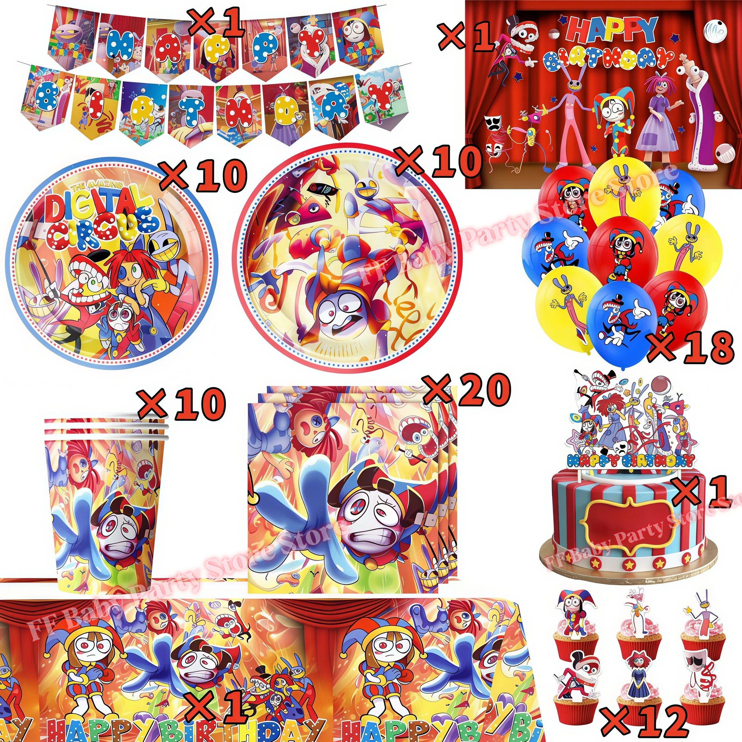 Erstaunliches Tischgeschirr Geburtstagsparty-Dekoration Digitales Zirkus-Ballon-Teller-Becher-Banner-Set Kinder-Geschenk Baby-Shower-Partyzubehör – Detail 29