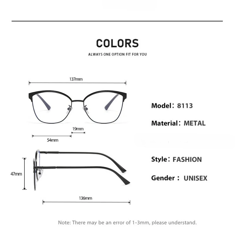 Women's INS Style Metal-Frame Anti-blue Light Glasses Retro Cat-Eye Plain Glasses Brand Design Popular Metal Eyeglasses