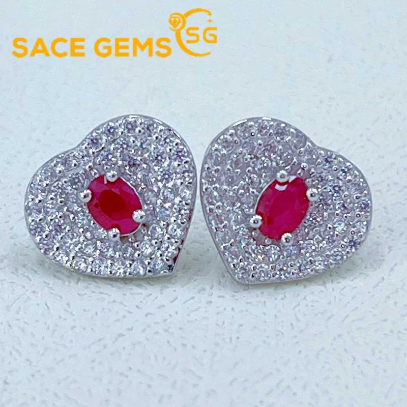 SACE GEMS Fashion Drop Earrings for Women 925 Sterling Silver 3*4MM Ruby Stud Earrings Wedding Party Fine Jewelry Gift